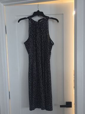 Classic Black Polka Dot Midi Dress with Halter Neck